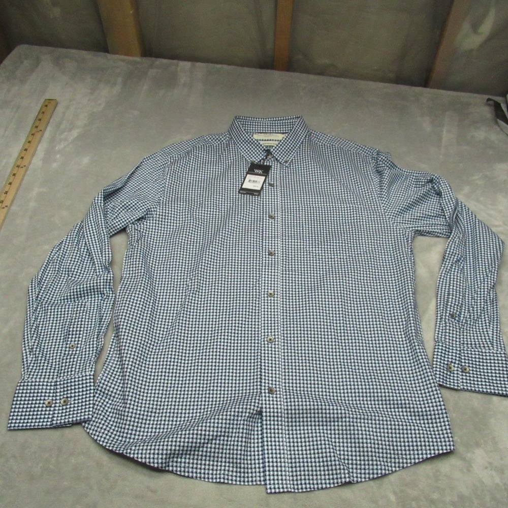 WRK Shirt Men Large Blue Gingham Reworked Long Sleeve Button Down Casual $98 NEW